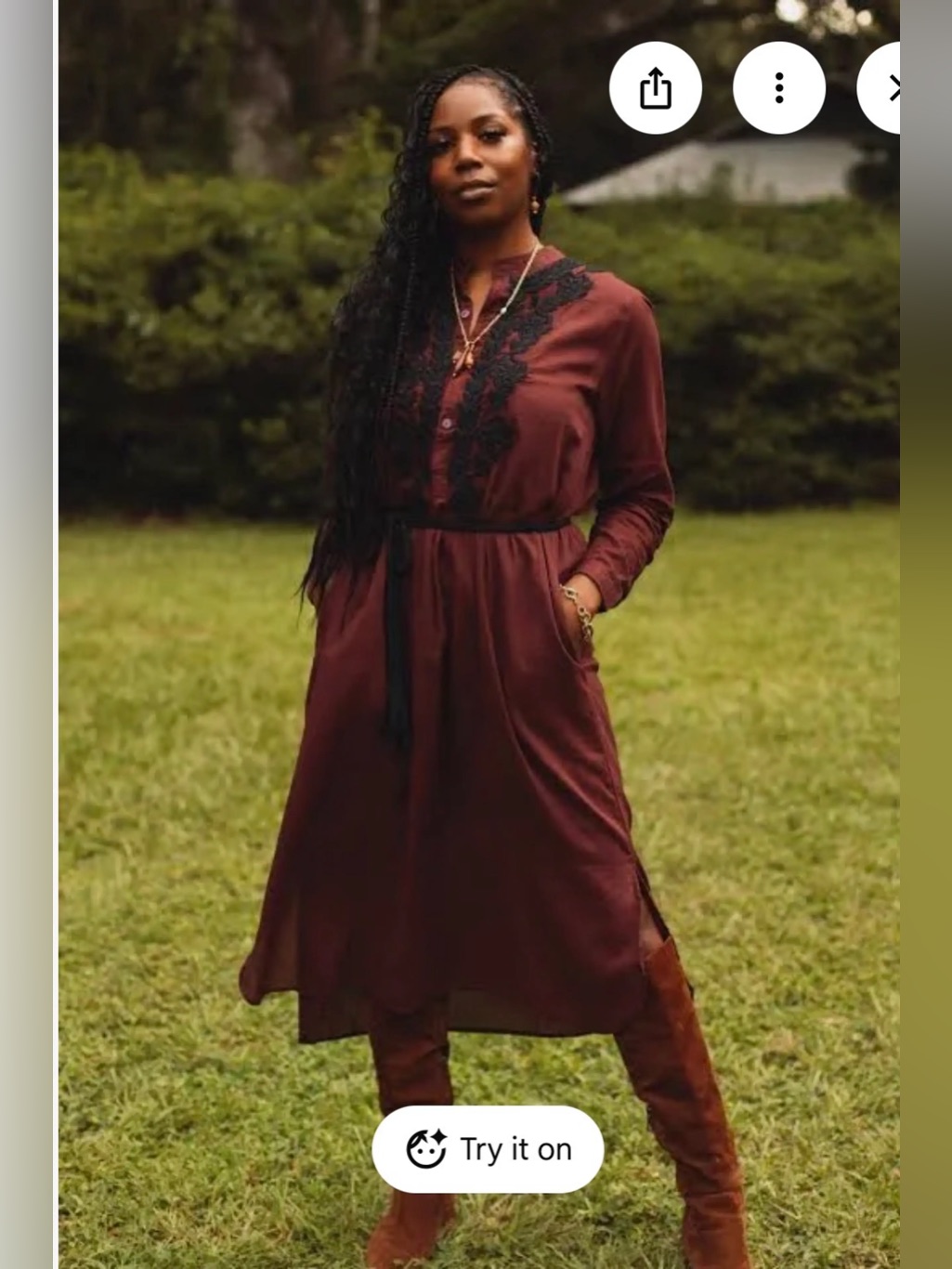 Nwt Ex Voto Long-Sleeve Embroidered Belted Midi Dress 100% Cotton Medium
